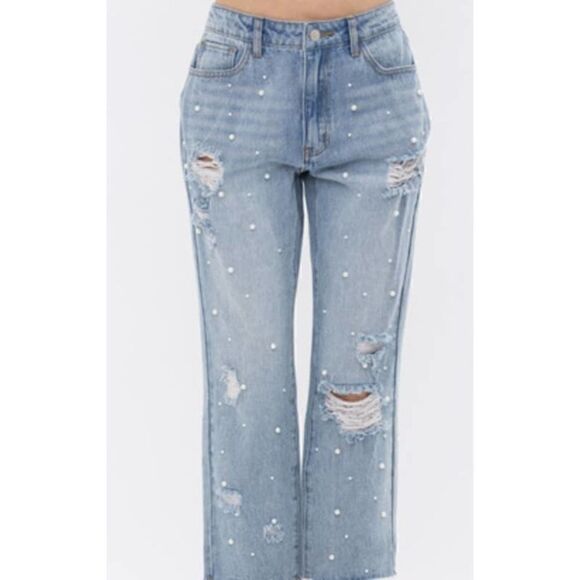 Vocal PEARL EMBELLISHED FRONT RIPPED JEANS X- LG NWT - Picture 1 of 5